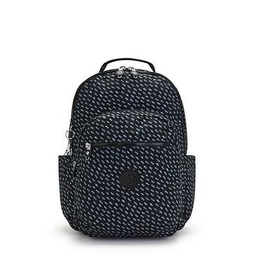 Kipling Seoul Large Printed 15" Backpack Laptop Táska Fekete | HU 1661QM